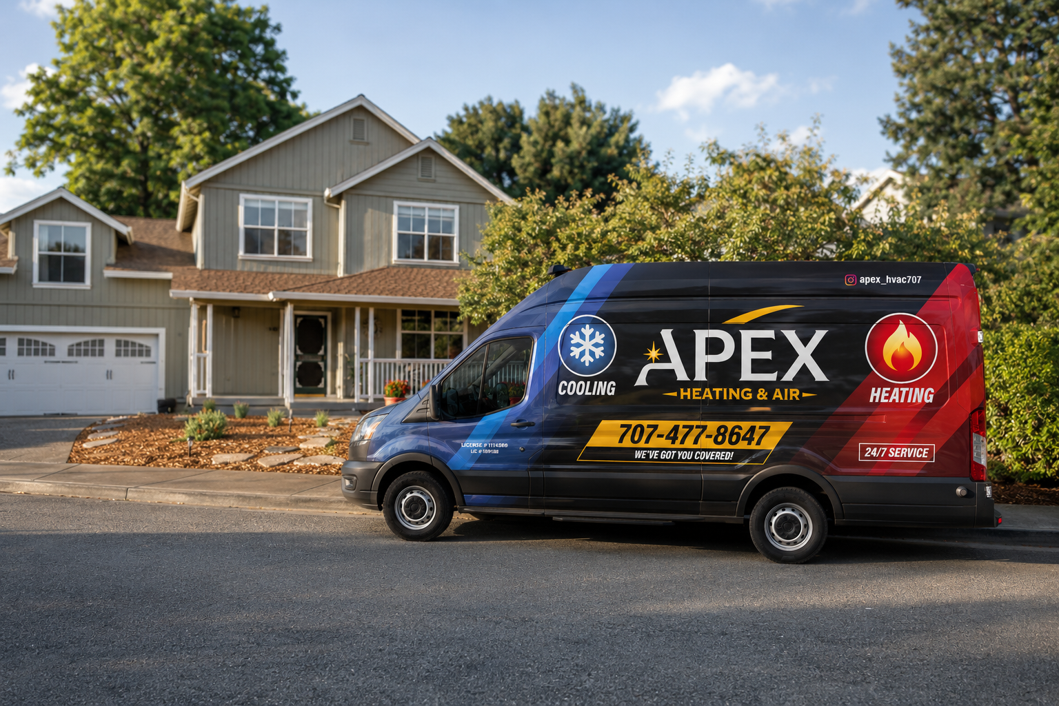Apex Heating and Air van serving a North Bay home